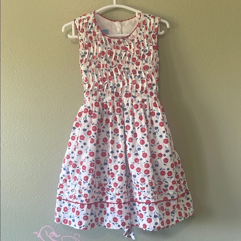 Anavini White and Red Smocked Pleated Sundress